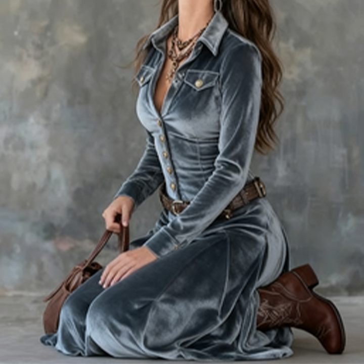 Robe Midi à Col Chemise Femme