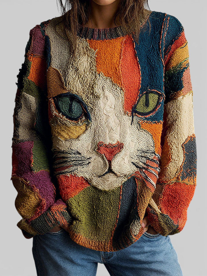 Pull Motif Chat À Manches Longues Femme