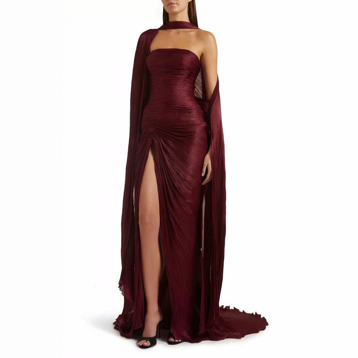 Robe Longue Drapée Fendue Femme