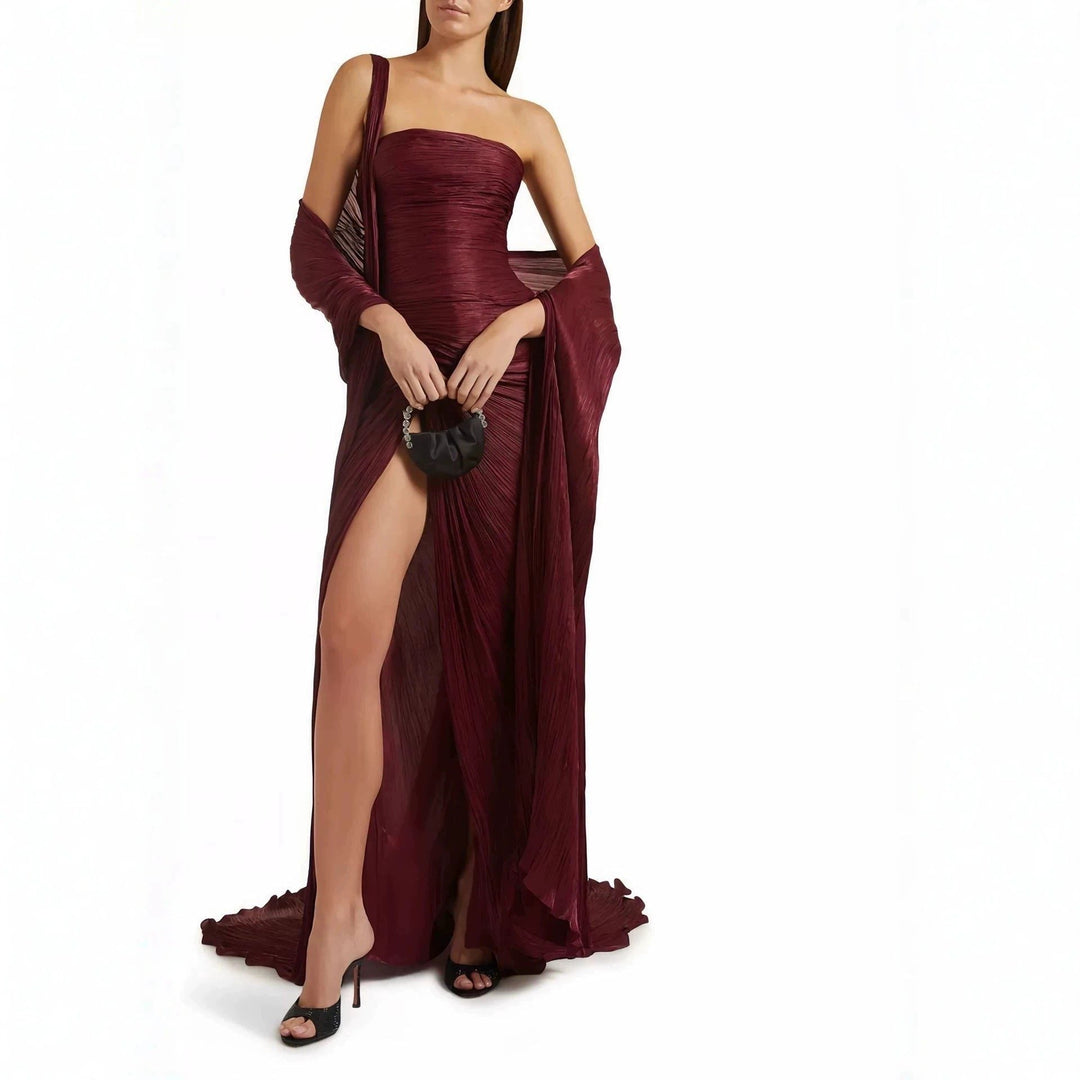 Robe Longue Drapée Fendue Femme