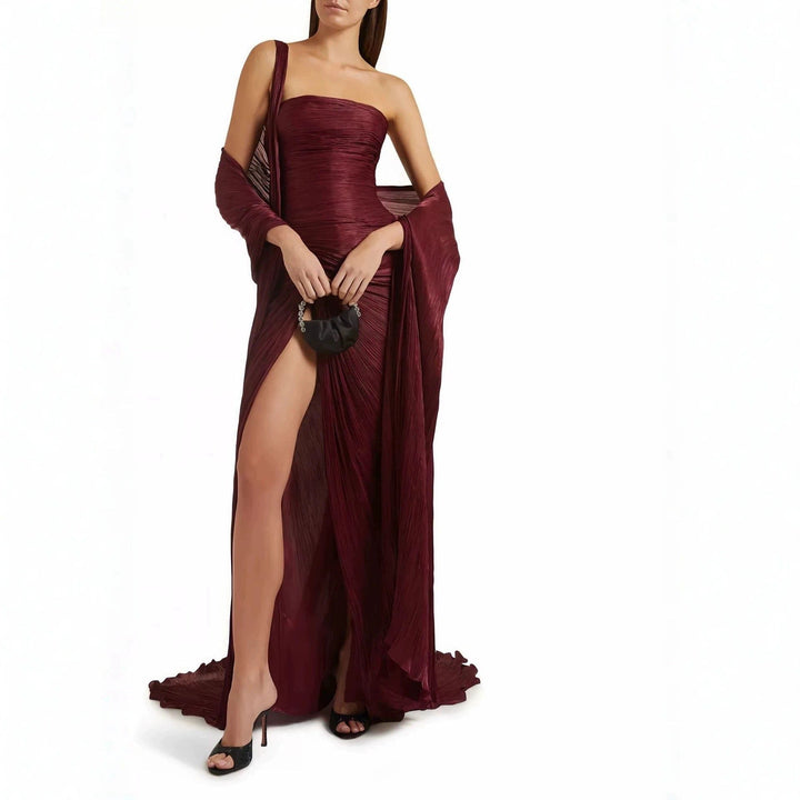 Robe Longue Drapée Fendue Femme