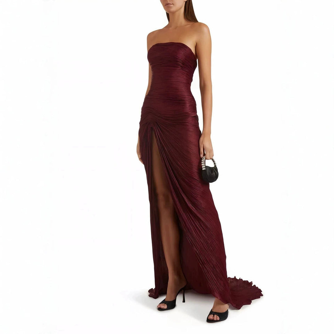 Robe Longue Drapée Fendue Femme