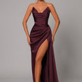 Robe Longue Drapée Fendue Sans Bretelles Femme