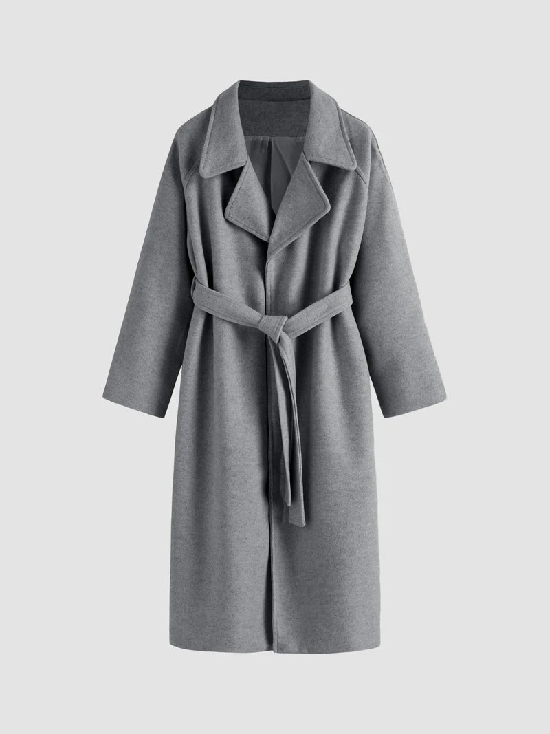 Manteau Long Ceinturé à Revers Femme