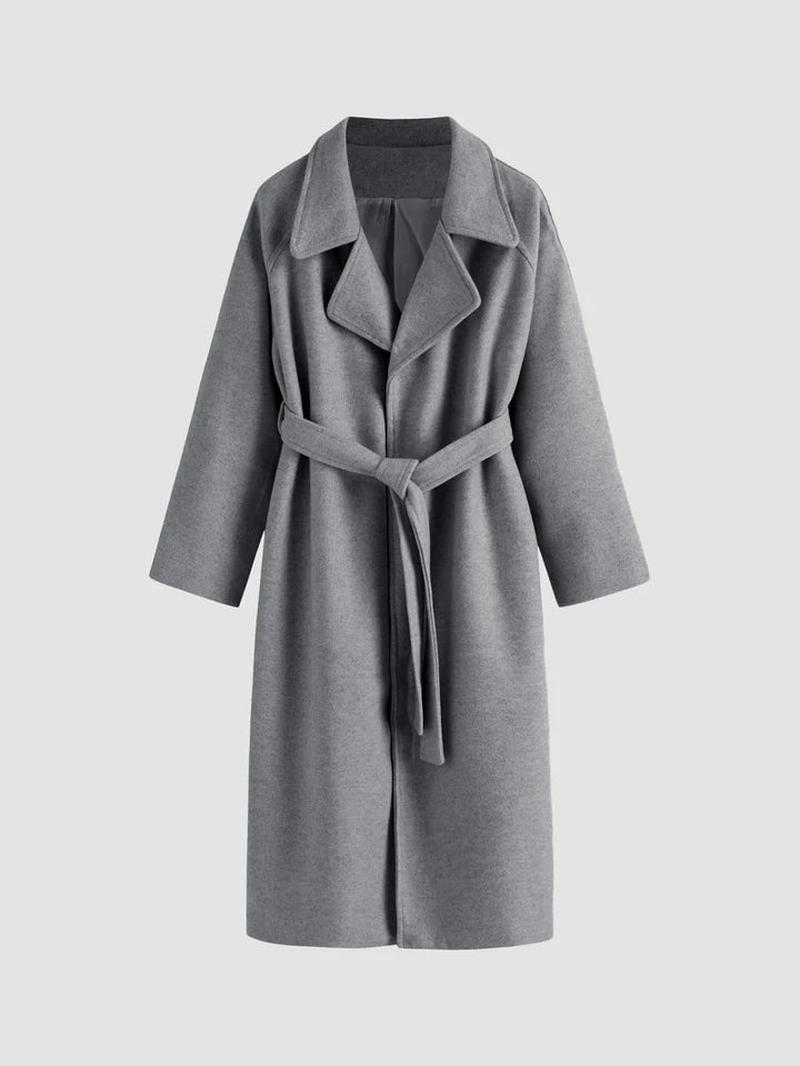 Manteau Long Ceinturé à Revers Femme