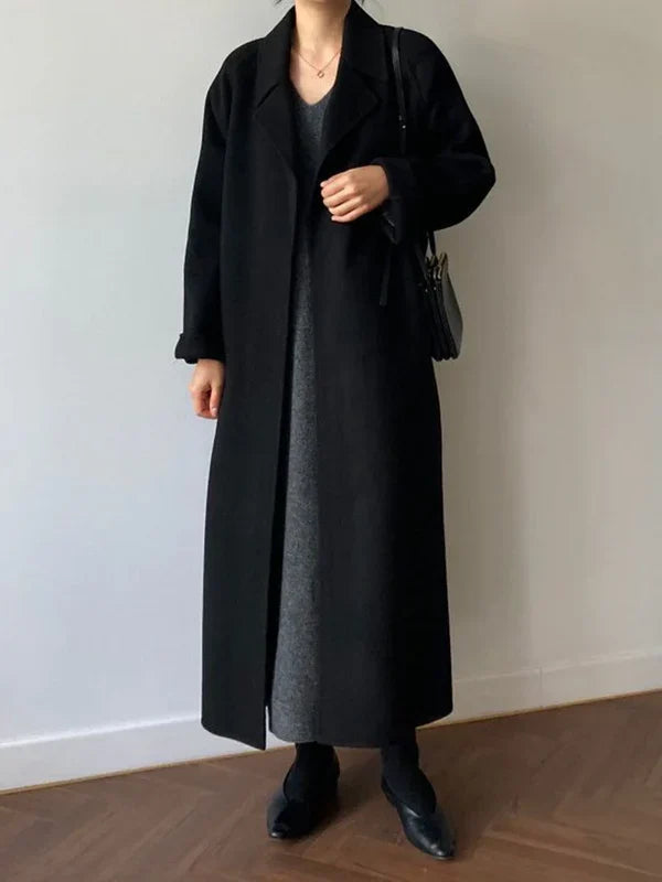 Manteau Long Ceinturé à Revers Femme