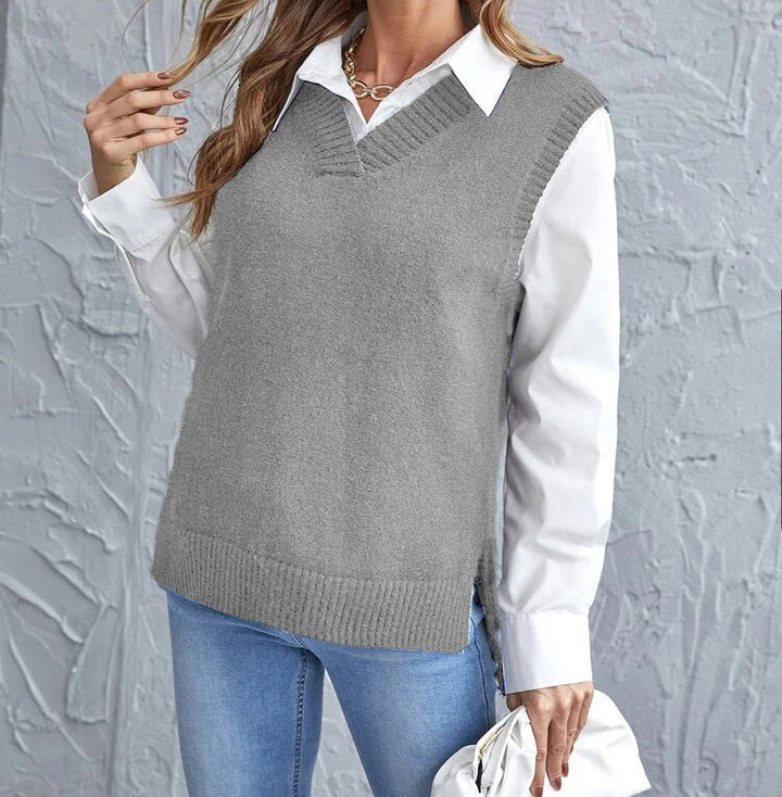 Pull Sans Manches à Col V Femme