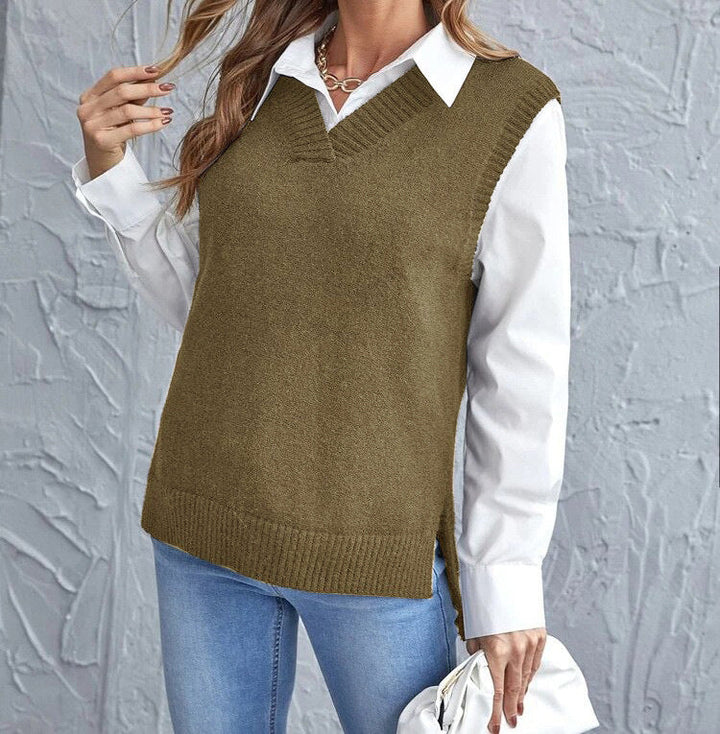 Pull Sans Manches à Col V Femme