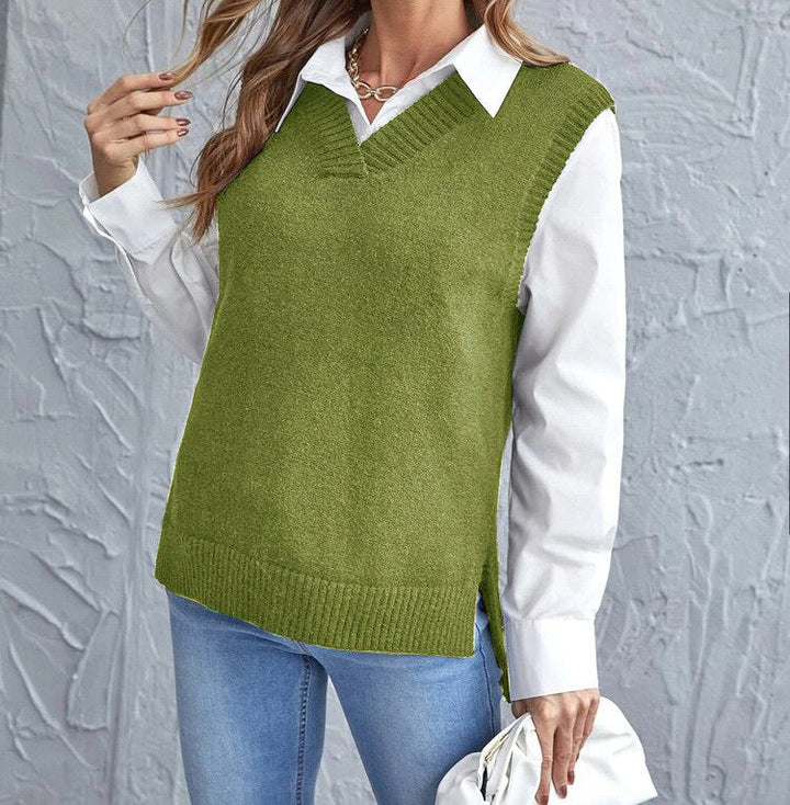 Pull Sans Manches à Col V Femme