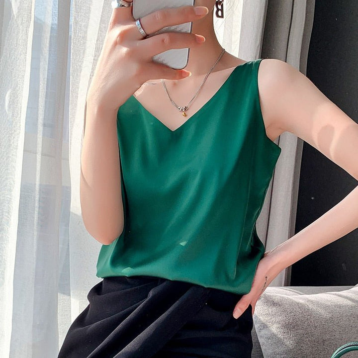 Débardeur Satin Col V Femme