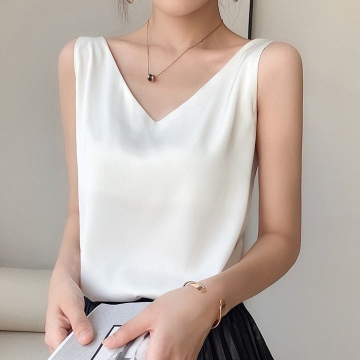 Débardeur Satin Col V Femme