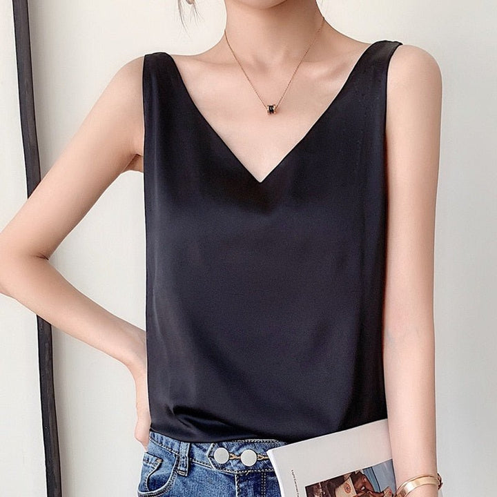 Débardeur Satin Col V Femme