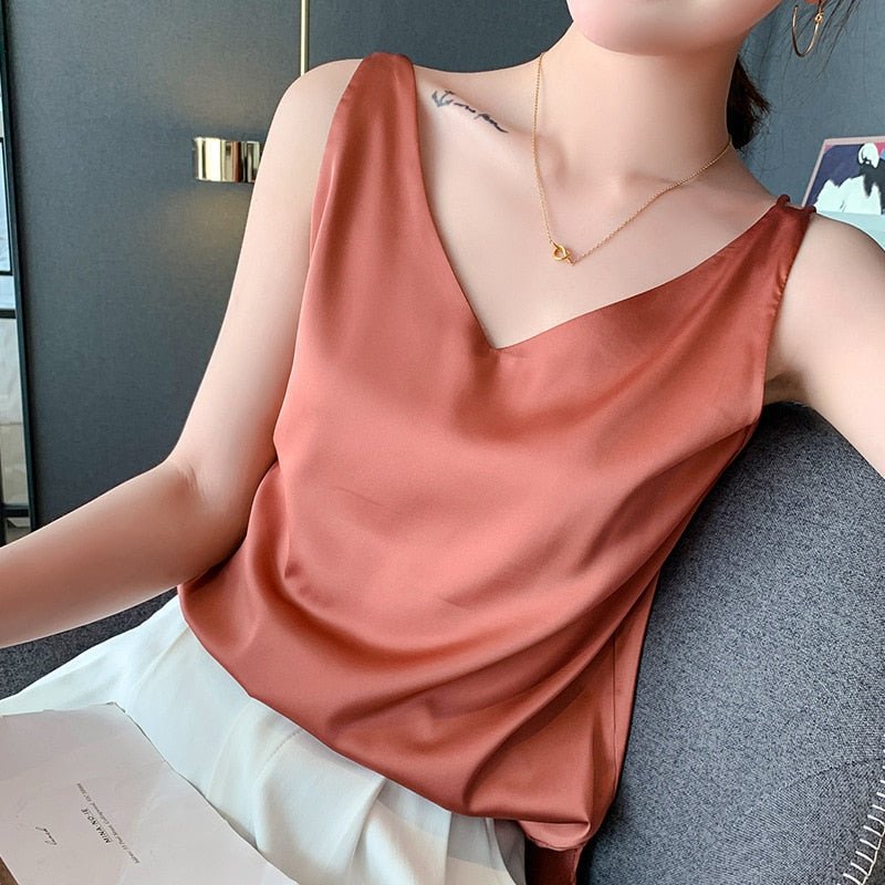 Débardeur Satin Col V Femme