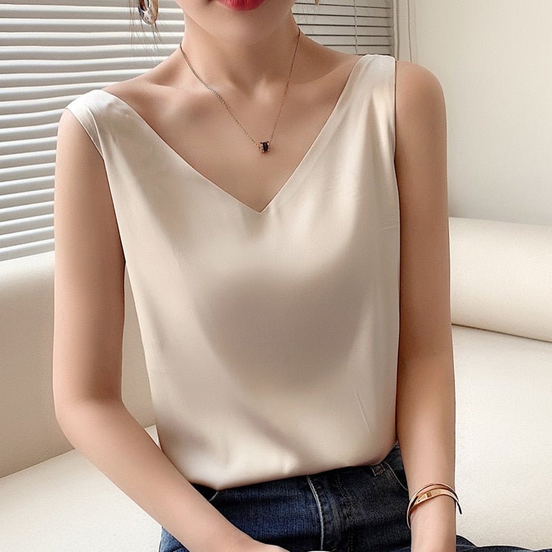 Débardeur Satin Col V Femme