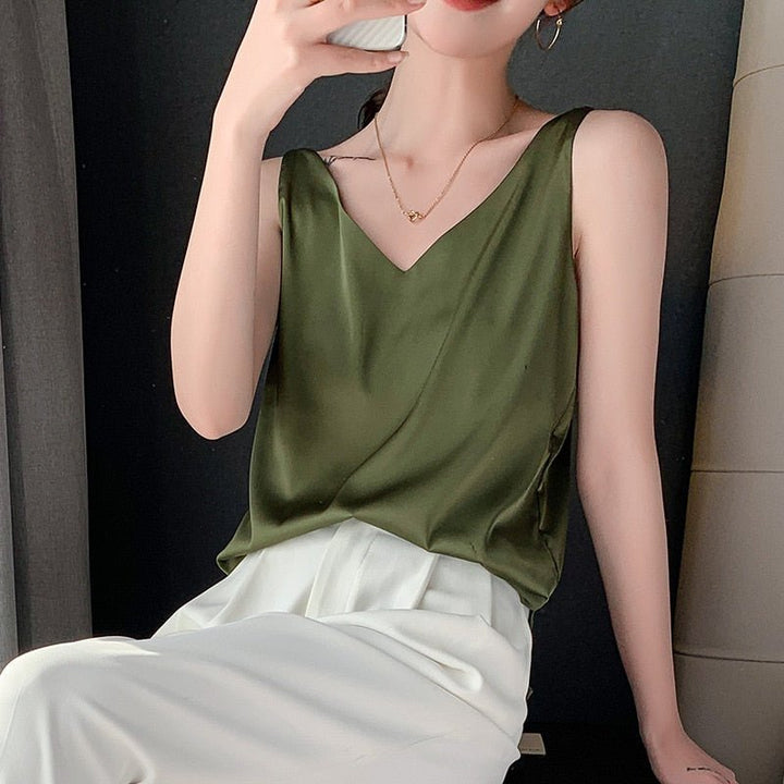 Débardeur Satin Col V Femme
