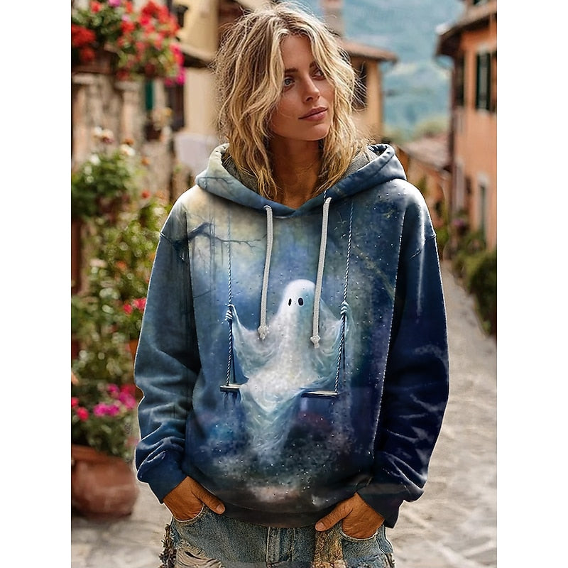 Sweat à Capuche Halloween Imprimé Squelette Femme