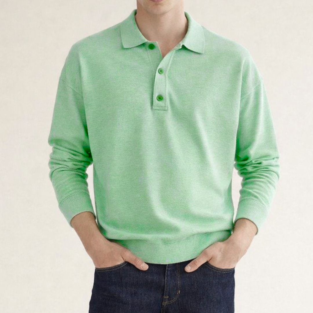 Polo à Manches Longues et Col Boutonné Homme