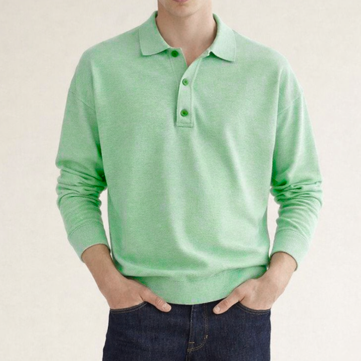 Polo à Manches Longues et Col Boutonné Homme