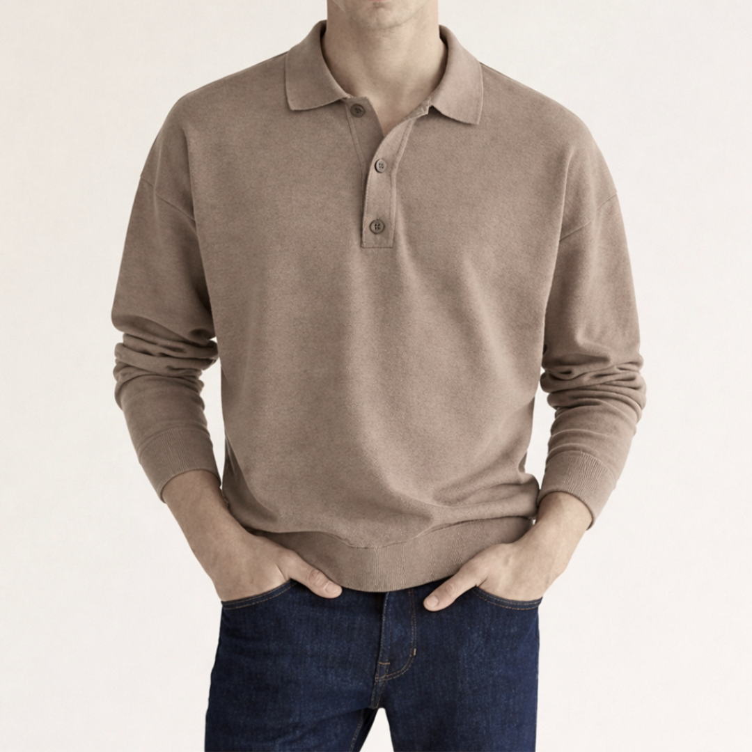 Polo à Manches Longues et Col Boutonné Homme