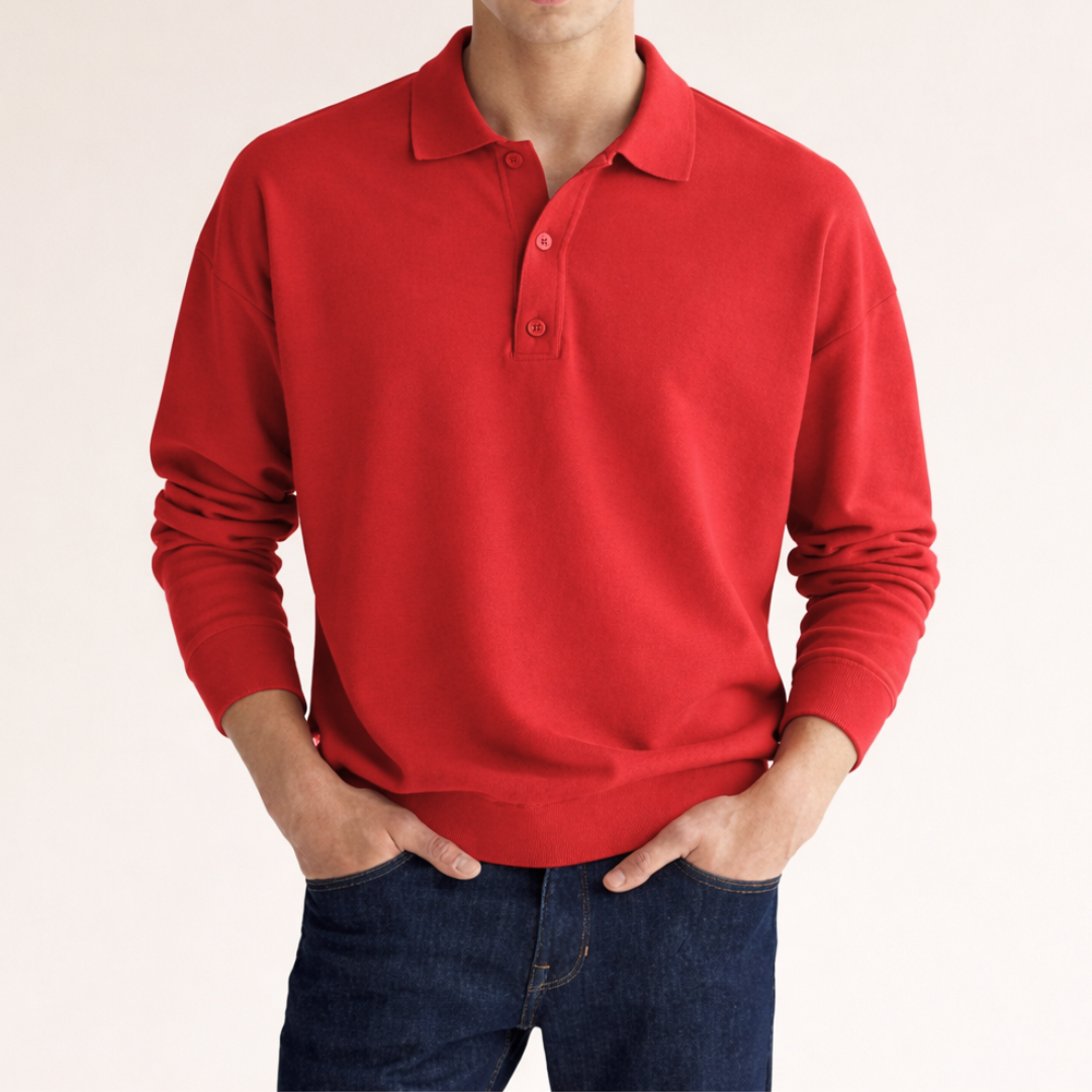 Polo à Manches Longues et Col Boutonné Homme