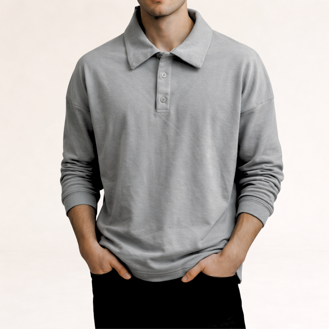 Polo à Manches Longues et Col Boutonné Homme