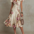 Women's Draped Floral Midi Dress