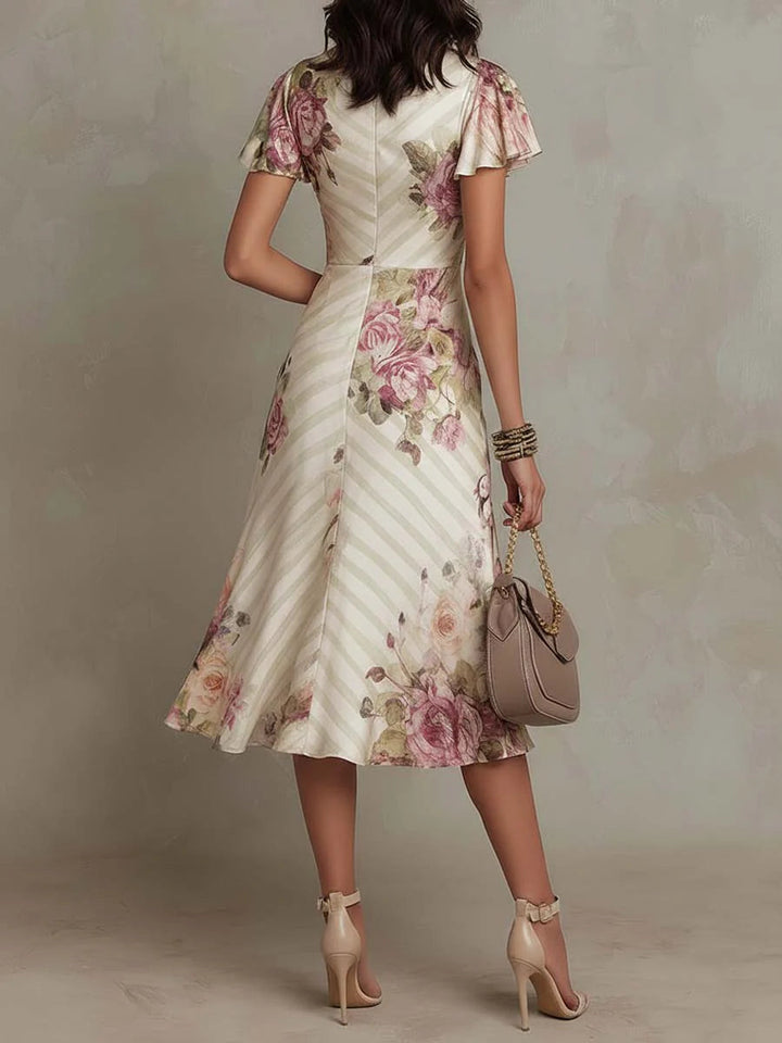 Robe Midi Fleurie Drapée Femme