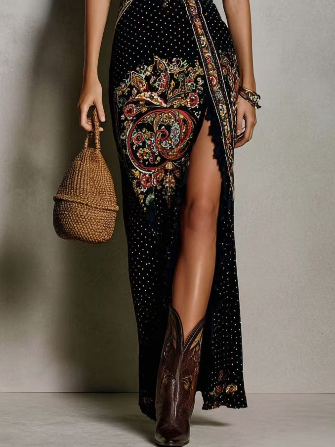 Robe Maxi Imprimée à Volants Femme