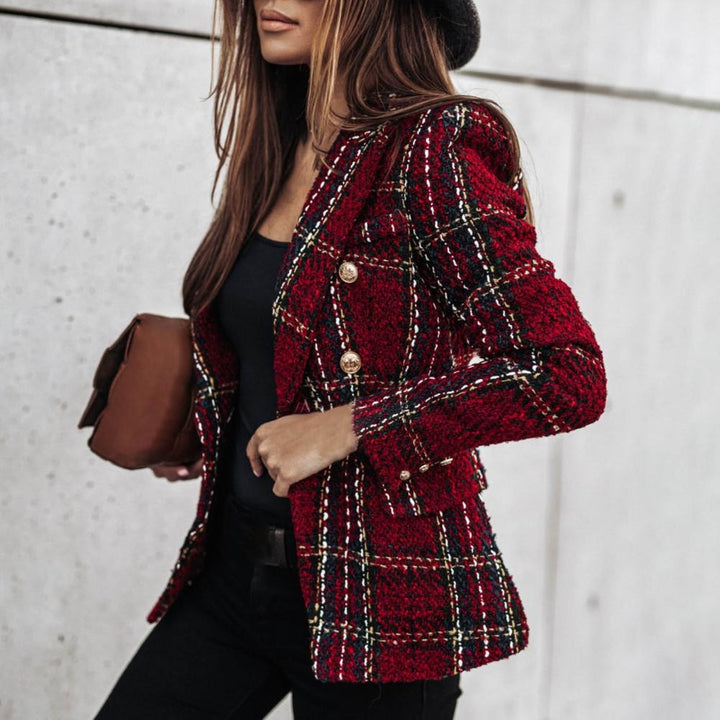 Veste de Costume à Carreaux Femme