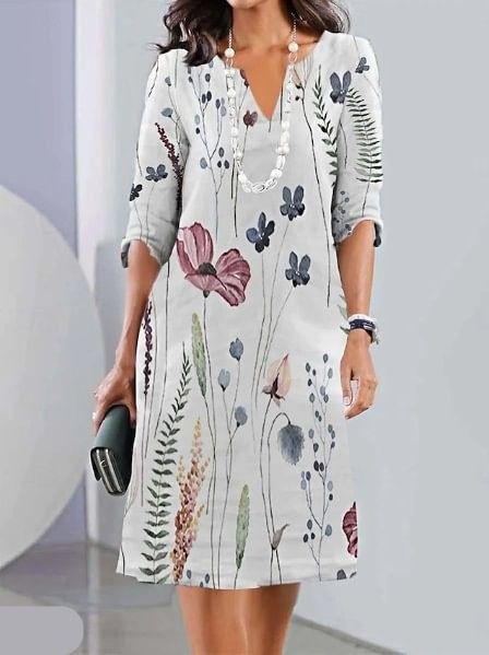 Robe Fleurie Fluide à Manches Courtes Femme