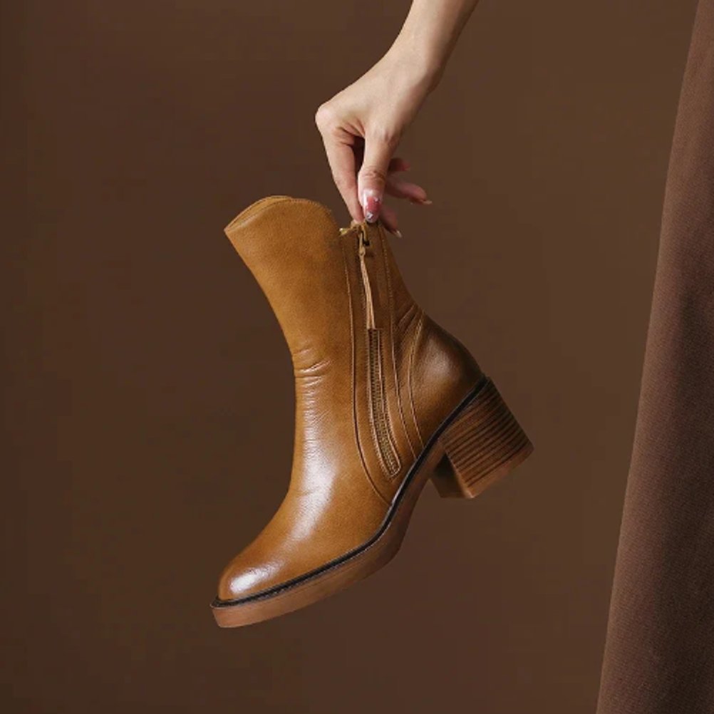 Bottines à Talon Bloc et Zip Femme