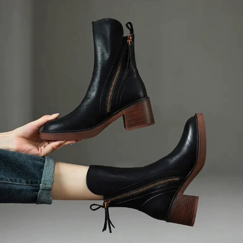 Bottines à Talon Bloc et Zip Femme