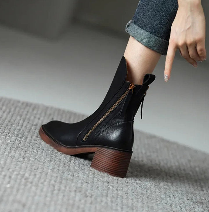 Bottines à Talon Bloc et Zip Femme