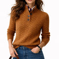 Pull en Maille Torsadée à Col Boutonné Femme
