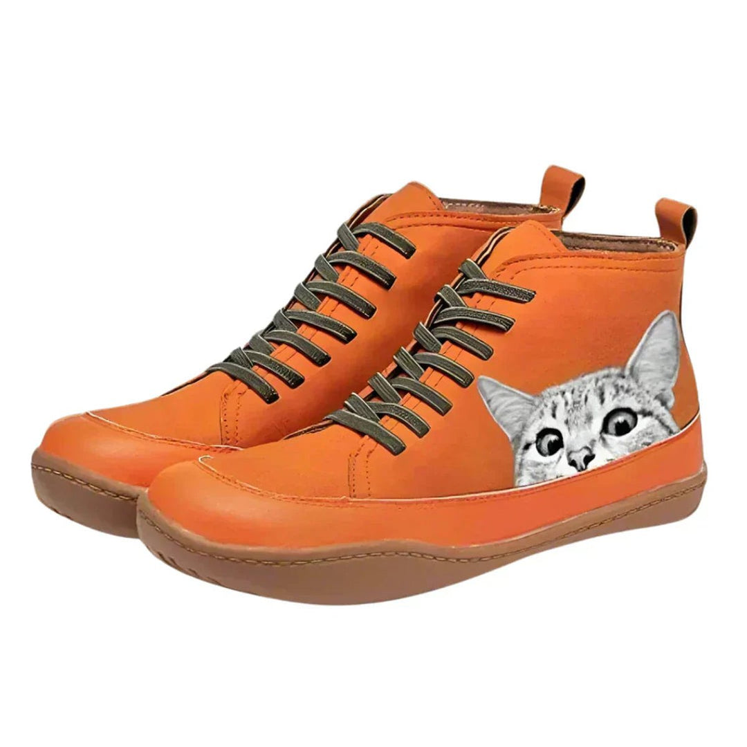 Bottines à Lacets Motif Chat Femme