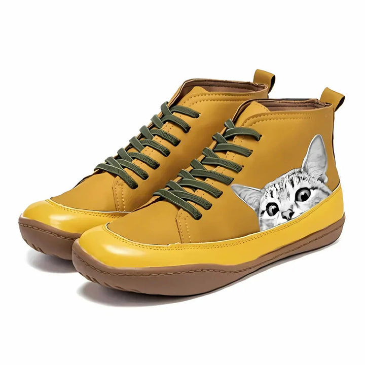 Bottines à Lacets Motif Chat Femme