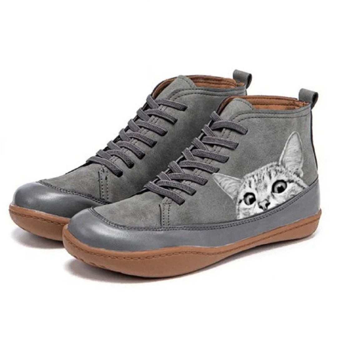 Bottines à Lacets Motif Chat Femme