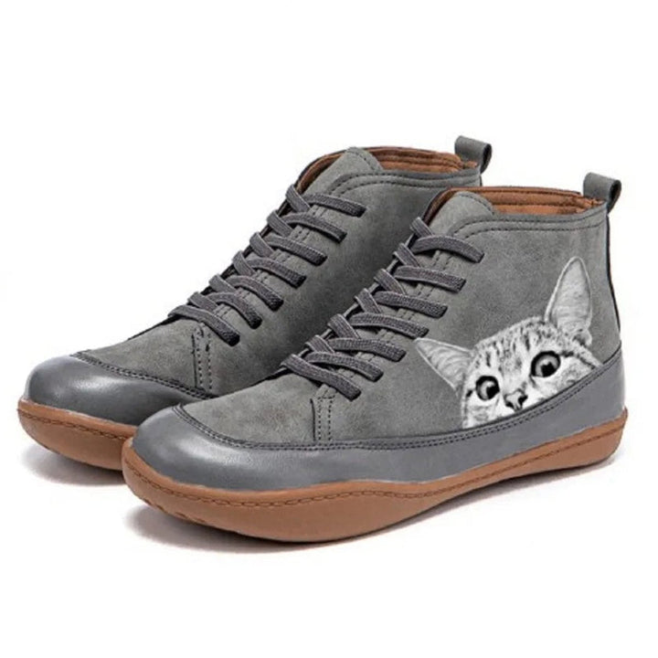Bottines à Lacets Motif Chat Femme