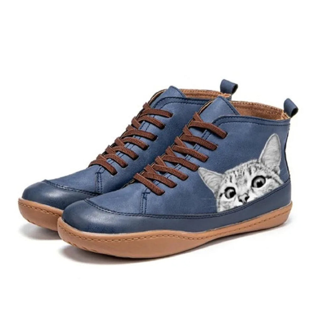 Bottines à Lacets Motif Chat Femme