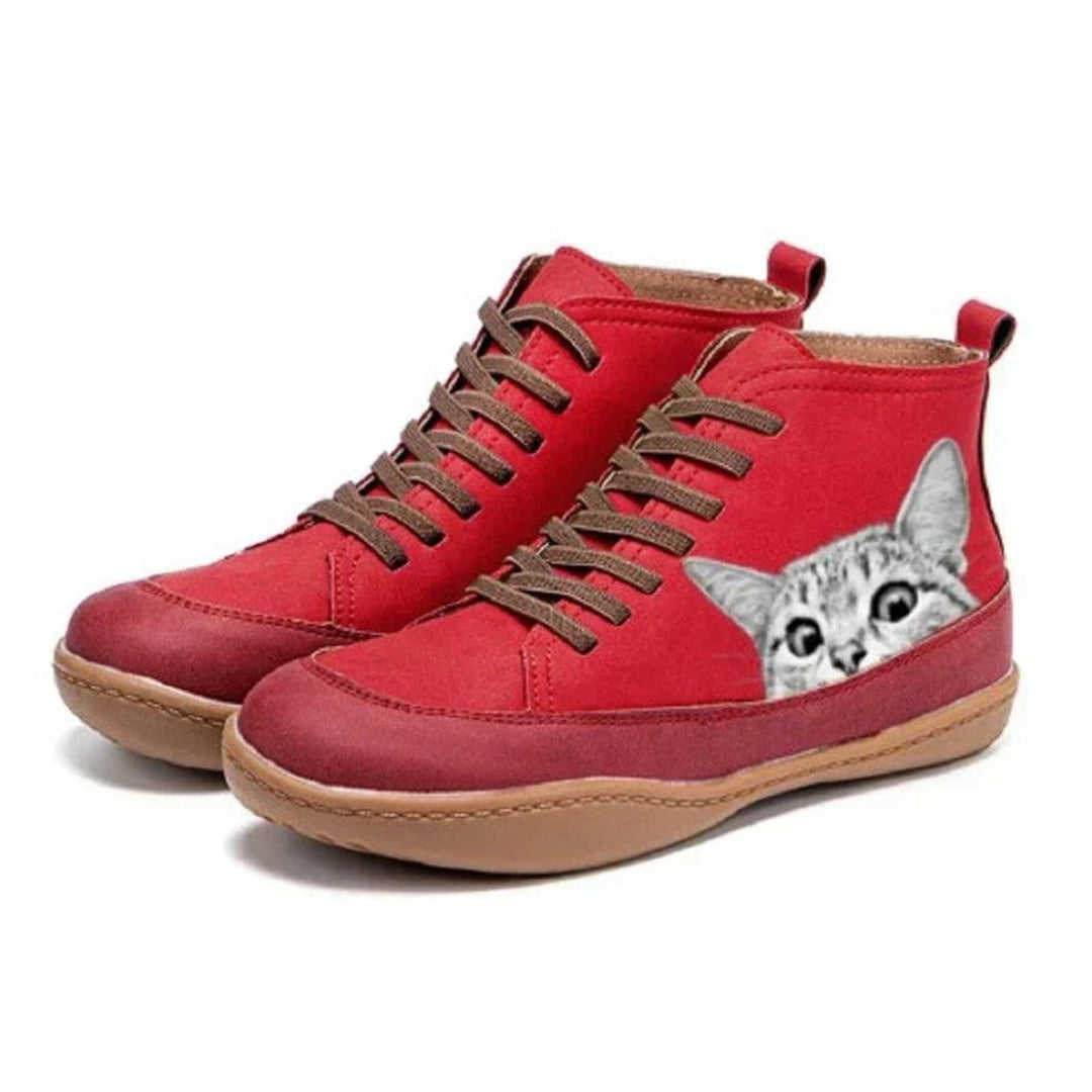 Bottines à Lacets Motif Chat Femme