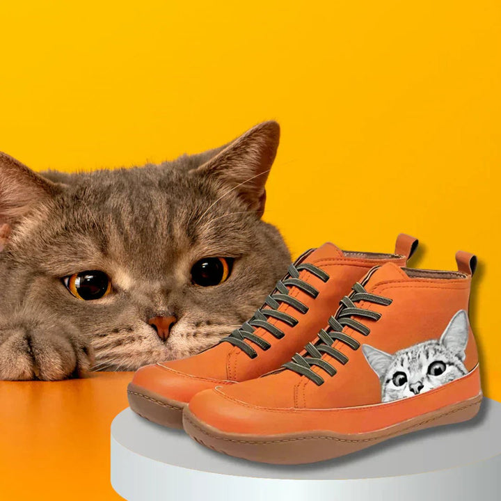 Bottines à Lacets Motif Chat Femme