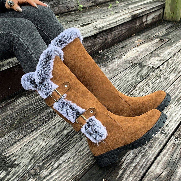 Bottes Hautes à Boucles et Bordures Texturées Femme