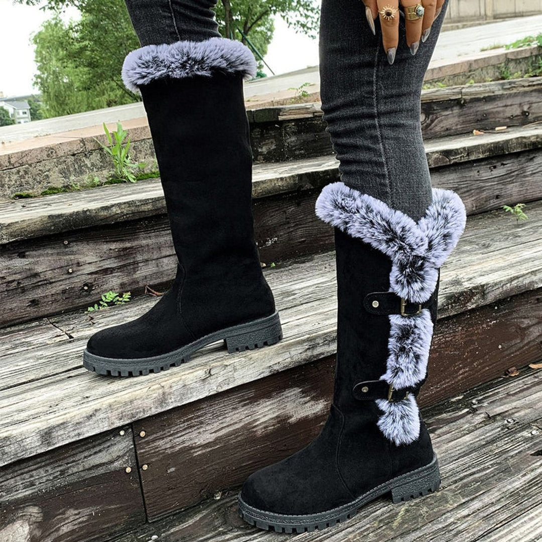 Bottes Hautes à Boucles et Bordures Texturées Femme