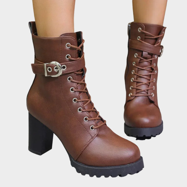 Bottines à Lacets, Boucle et Talon Bloc Femme