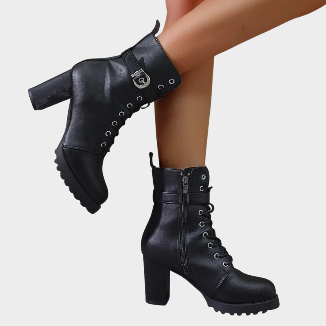 Bottines à Lacets, Boucle et Talon Bloc Femme