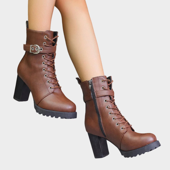Bottines à Lacets, Boucle et Talon Bloc Femme
