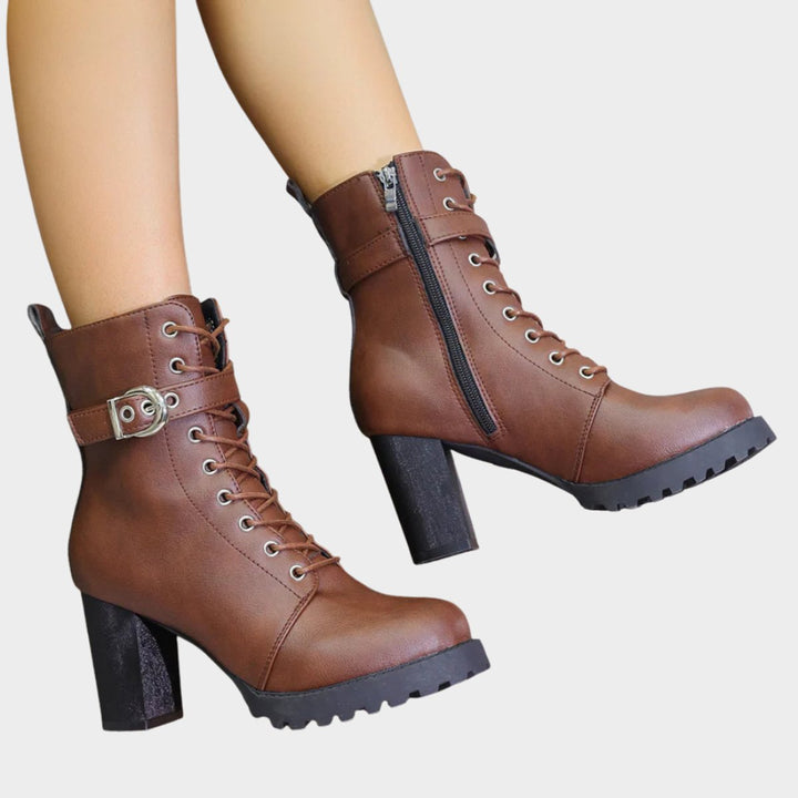 Bottines à Lacets, Boucle et Talon Bloc Femme