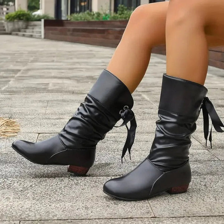 Bottines Plissées à Talon Bloc Femme