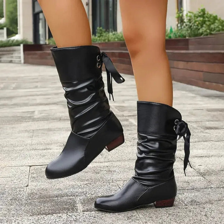Bottines Plissées à Talon Bloc Femme