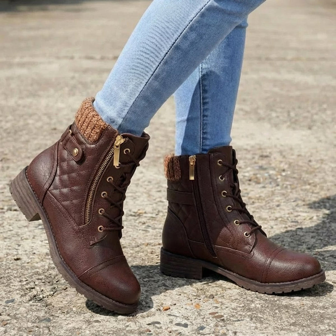 Bottines Matelassées à Lacets et Zip Femme